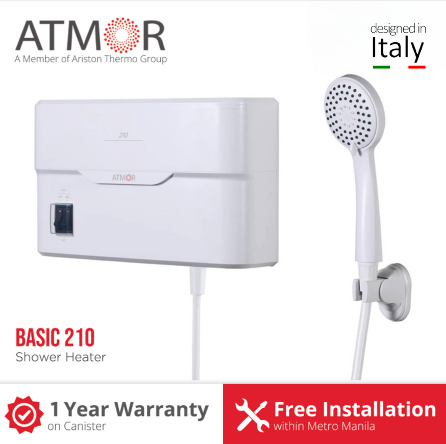 Atmor Basic 3.5kw Instant Electric Heater for Shower, Single Point Open Vented, with multi-function shower head