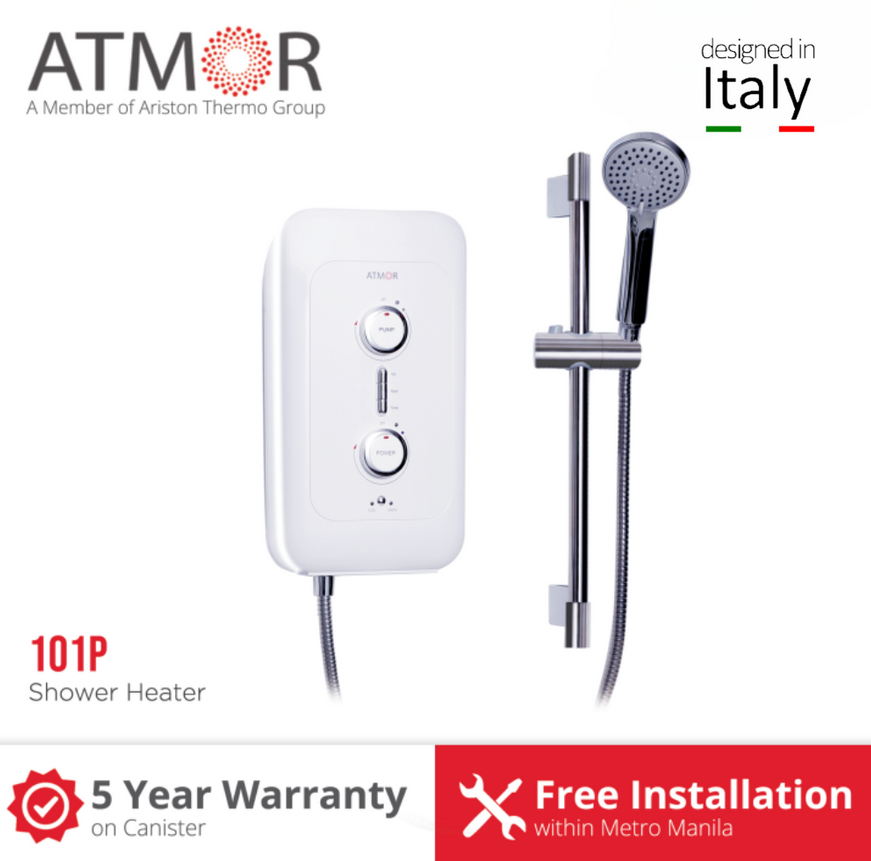 Atmor 101P 3.5kW Electronic Instant Heater for Shower, Single Point, with DC Pump and ELCB, Chrome Accessories, Requires Grounding