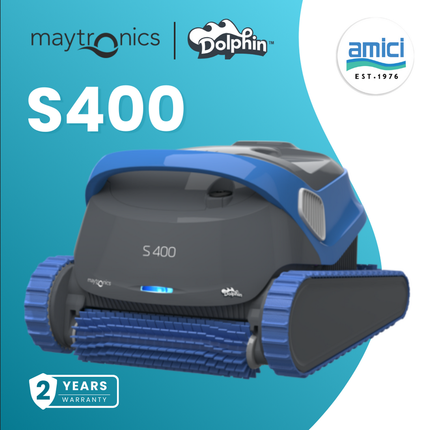 Maytronics Dolphin S400 Robotic Pool Cleaners for Above Ground Floor Pool Vacuum 2 Hours Runtime Up to 15m Pool 18m Cable Active Scrubbing Wall Climbing Energy Saver with Smartphone App Control Swimming Pool Robot Cleaner
