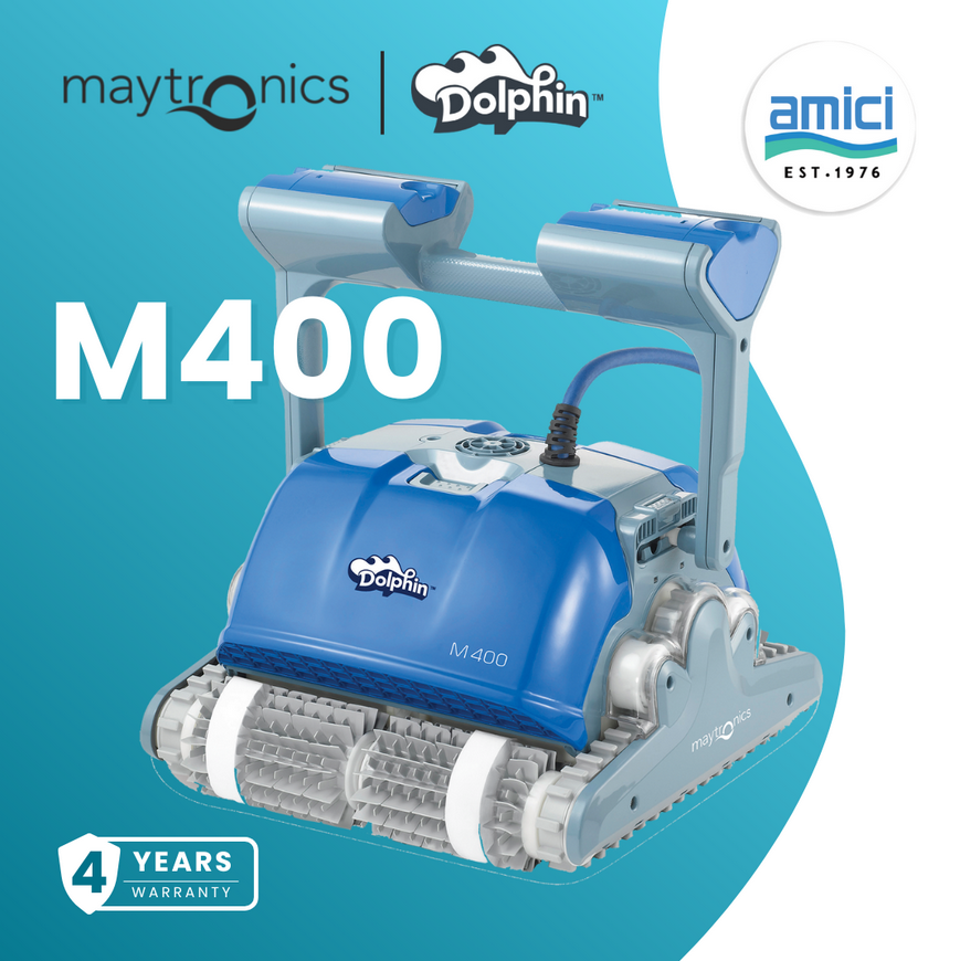 Maytronics Dolphin M400 Robotic Pool Cleaners for Above Ground Floor Pool Vacuum 2.5 Hours Runtime Up to 15m Pool 18m Cable Active Scrubbing Wall Climbing Energy Saver with Smartphone App Control Swimming Pool Robot Cleaner