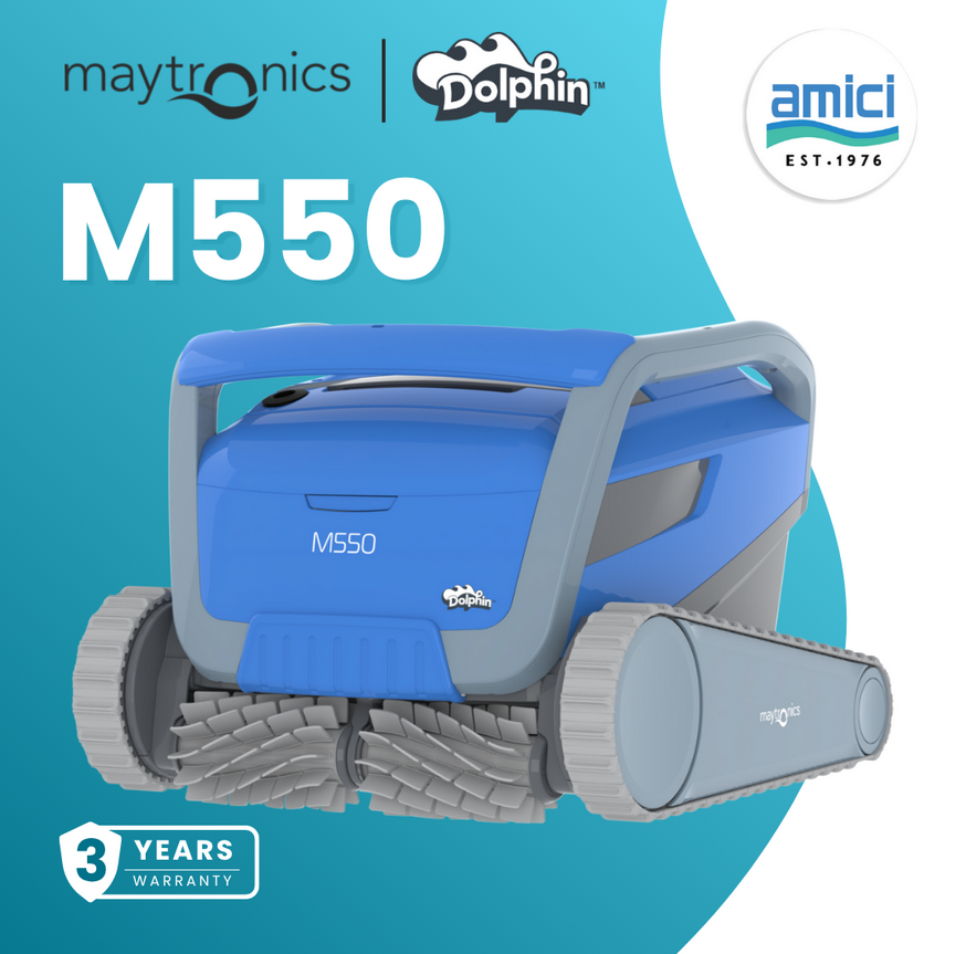 Maytronics Dolphin M550 Robotic Pool Cleaners for Above Ground Floor Pool Vacuum 2 Hours Runtime Up to 15m Pool 18m Cable Active Scrubbing Wall Climbing Energy Saver with Smartphone App Control Swimming Pool Robot Cleaner