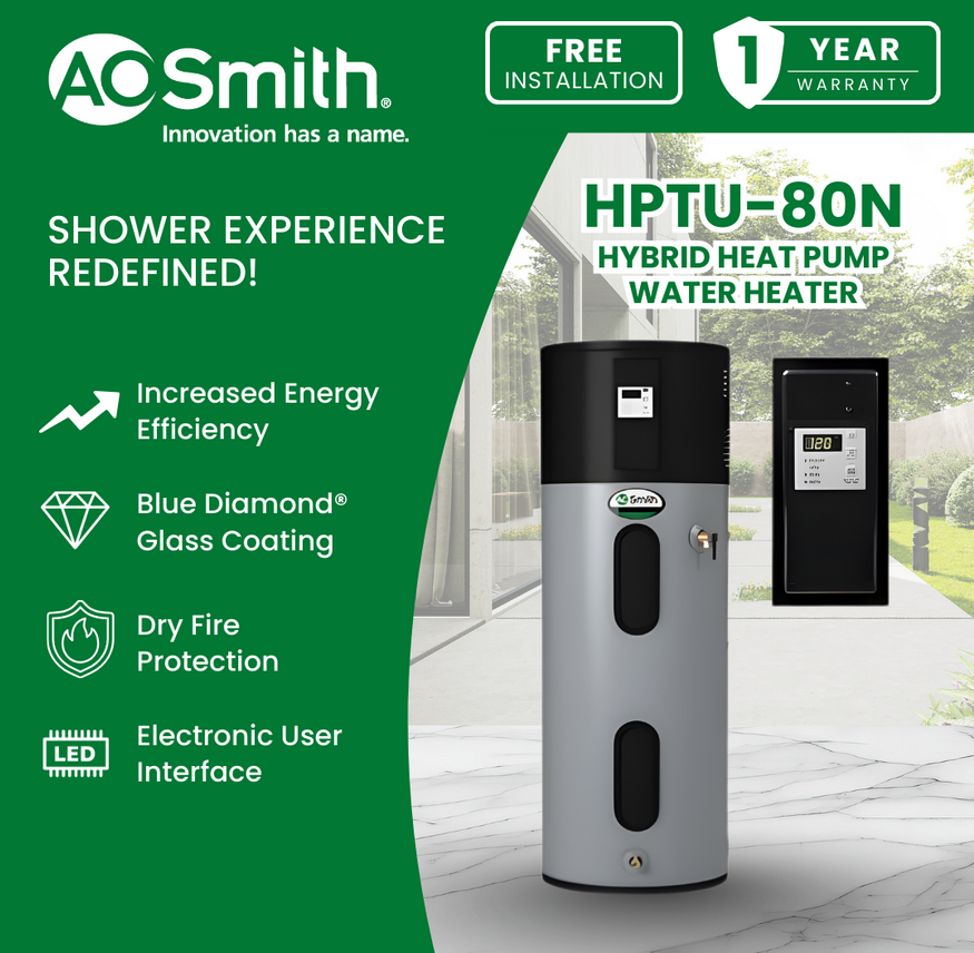 A. O. Smith Voltex HPTU-80N Hybrid Heat Pump Storage Water Heater, 80 Gallons