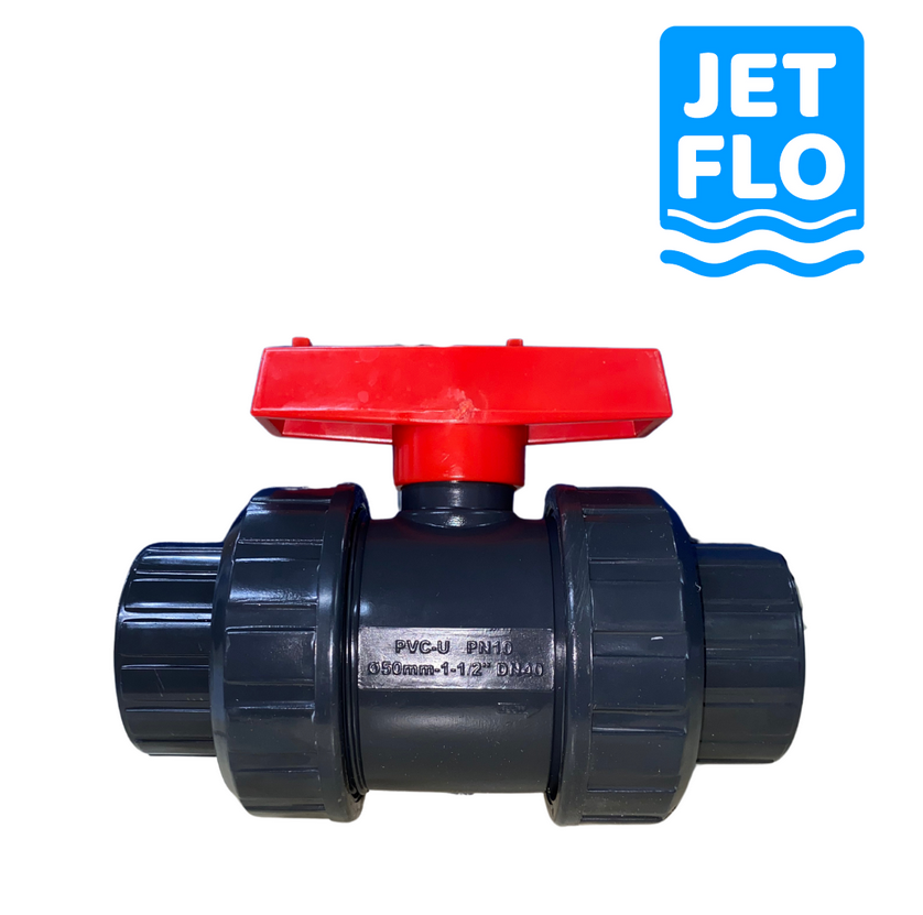 Jet-Flo Double Union Ball Valve 1.5 inch and 2 Inch Socket Connect